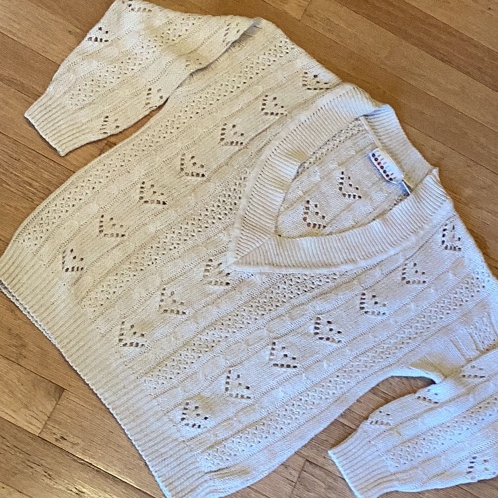 Carolina Colors ramie/cotton heavy bulky knit Vneck long sleeve sweater  L